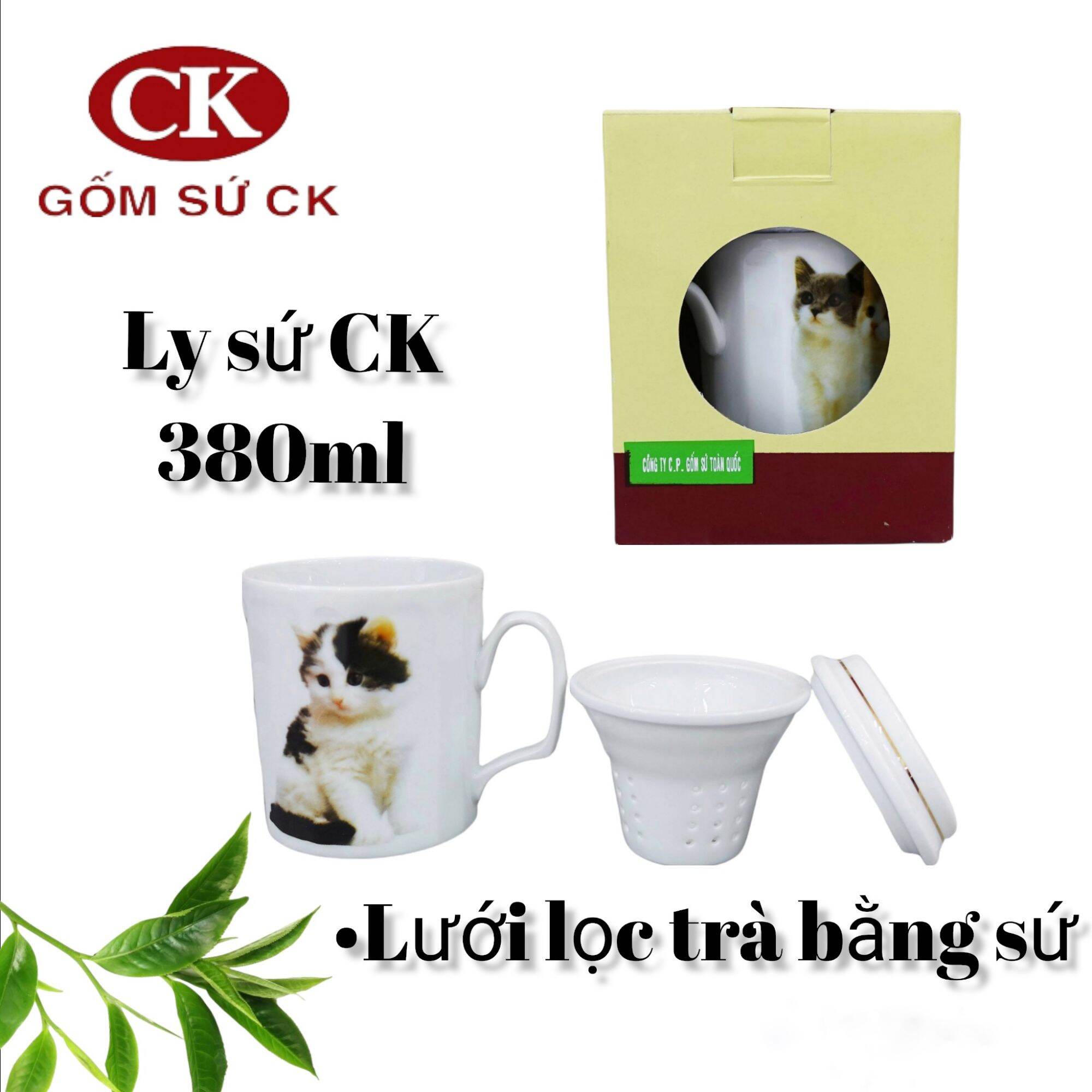 Ly sứ có nắp CK 380ml_có lưới lọc trà