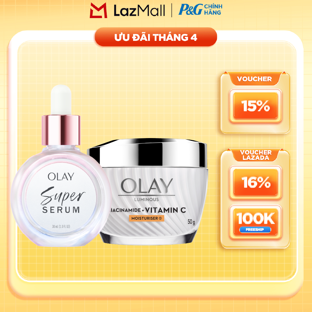 Combo 2 SUPER SERUM OLAY SỨC MẠNH TỪ 5 DƯỠNG CHẤT TRONG 1 - Chai 30ML Và Kem Dưỡng Ẩm OLAY LUMINOUS NIACINAMIDE + VITAMIN C 50G