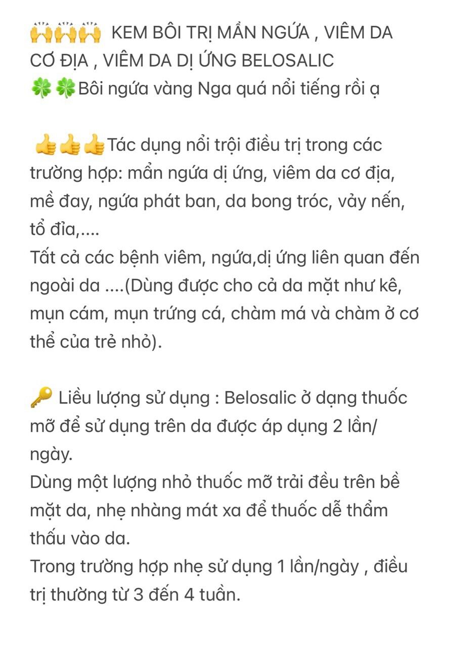 Ngứa vàng Belosalic Nga viêm da cơ địa