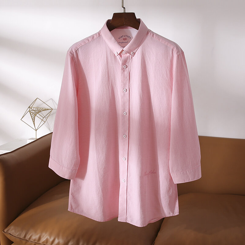  Áo Sơ Mi Nam Cotton Vải Bông Thoải Mái Mùa Hè Mỏng Rộng Rãi Fit Tay Áo Lửng Áo Sơ Mi Màu Hồng Thanh Niên Phong Cách Phổ Biến Mùa Xuân 2023 Bộ Sưu Tập 
