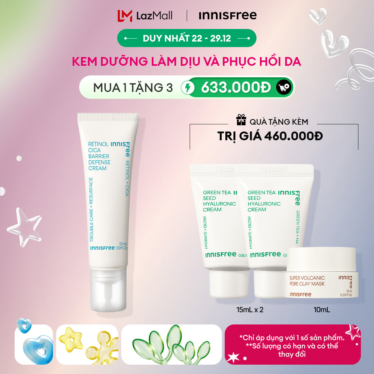 Kem dưỡng làm dịu và phục hồi da INNISFREE Retinol Cica Barrier Defense Cream