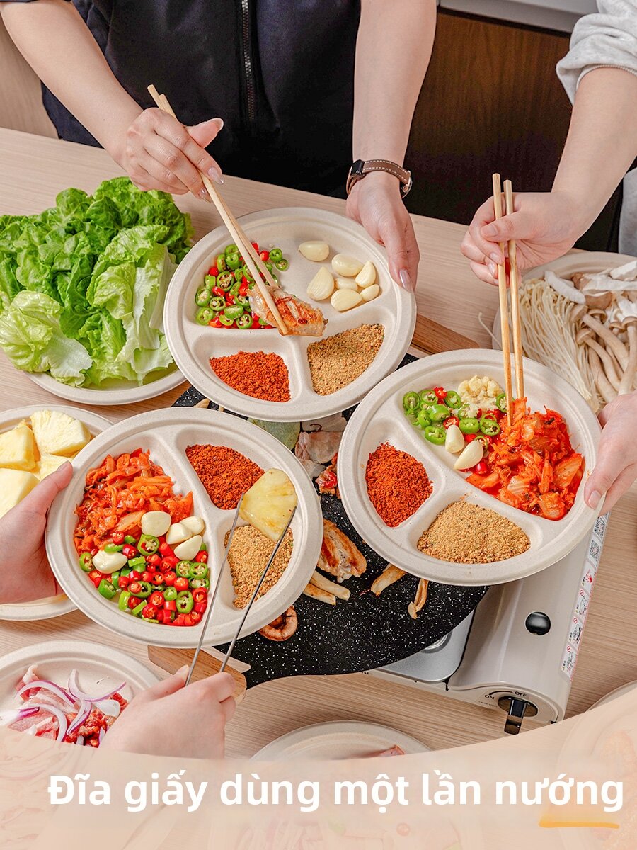 Đĩa Giấy Dày Chất Lượng Thực Phẩm Có Thể Hủy Biến, Dùng Cho Món Nướng BBQ