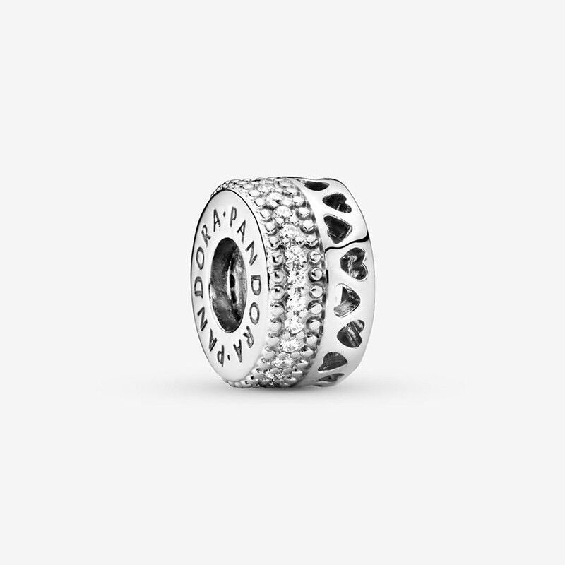 Charm pan ale xỏ ngang viền tim đá bạc s925 hàng cao cấp