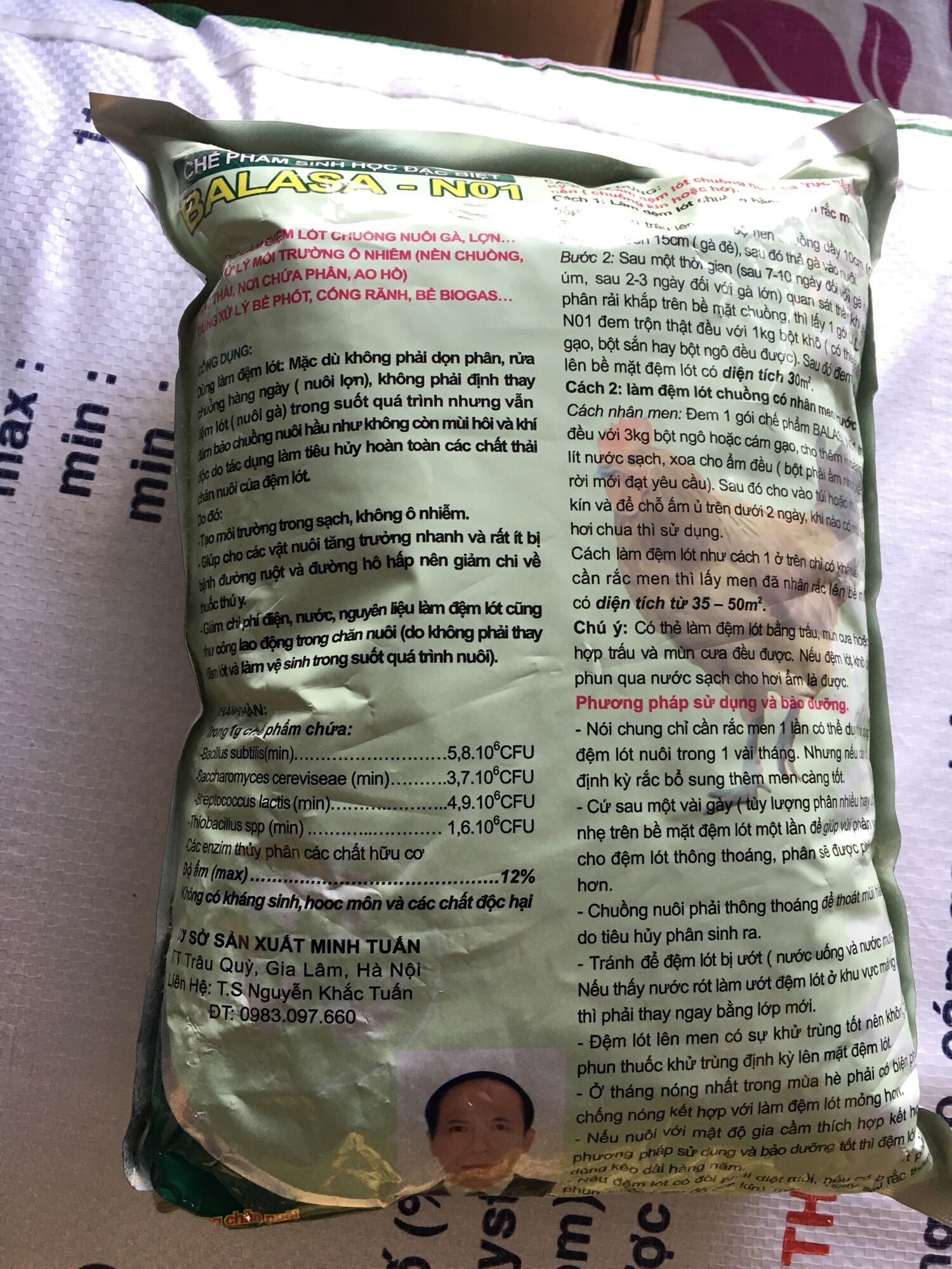 Khử mùi phân chuồng balasa , gà ,cút ,heo , pet 1 kg / gói