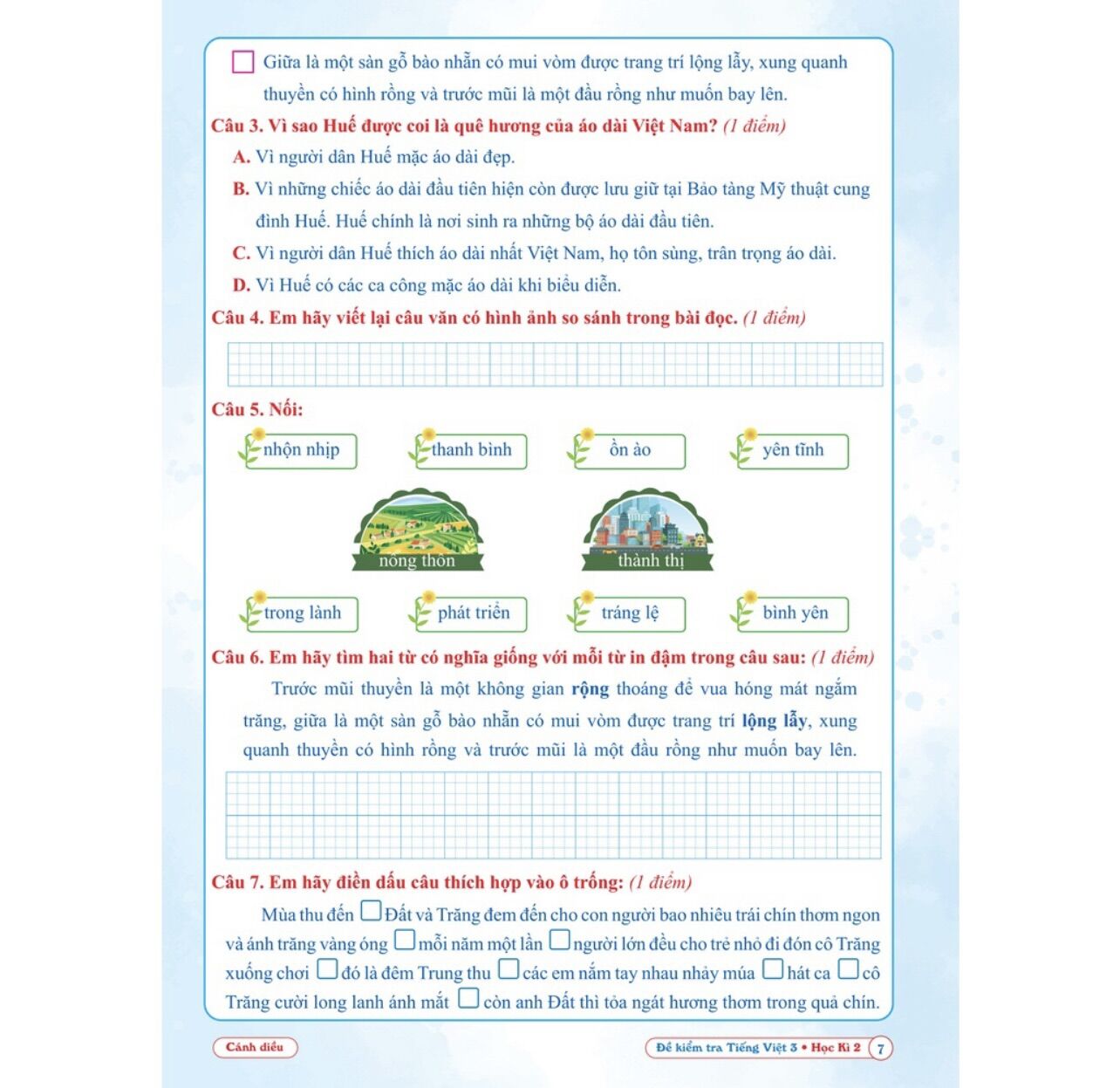 SÁCH - [ Lớp 3 - hk2 ] - Cánh diều - Đề kiểm tra tiếng việt 3 hk2