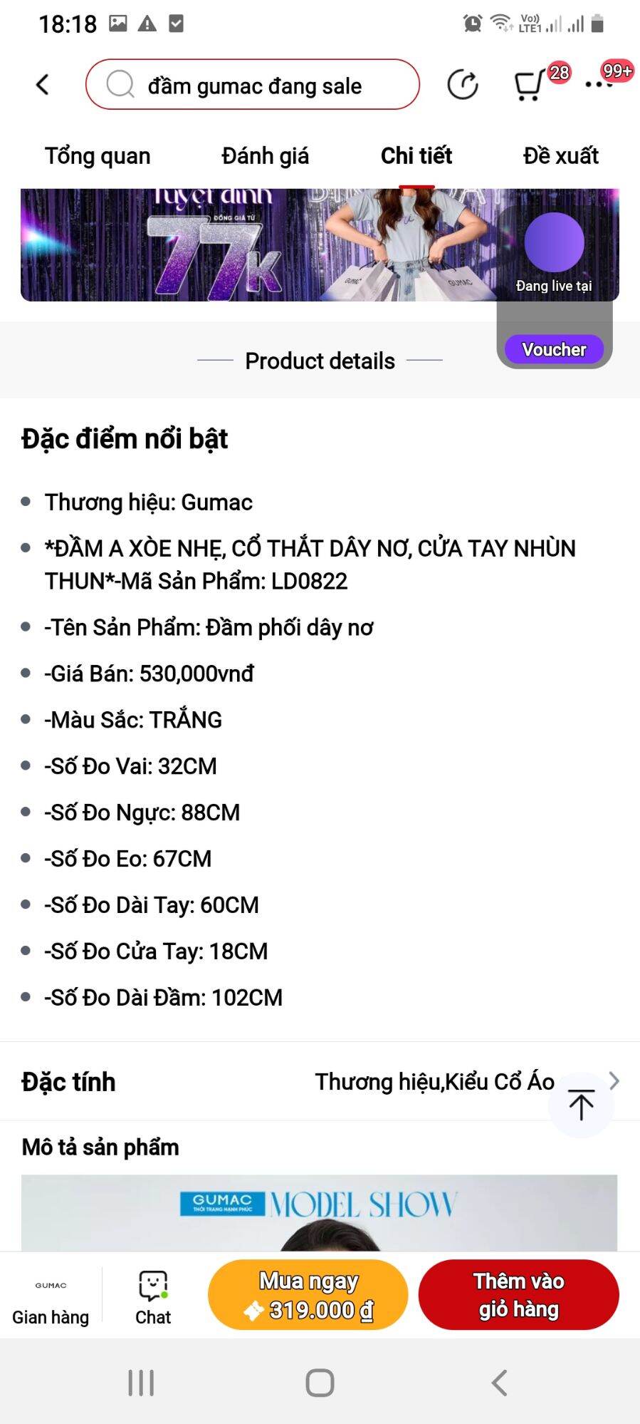 Đầm A xòe nhẹ Gumac, cổ thắt nơ - size M