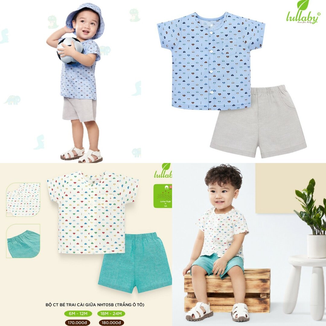 Lullaby Bộ cộc tay bé trai, bộ xô mềm, thoáng