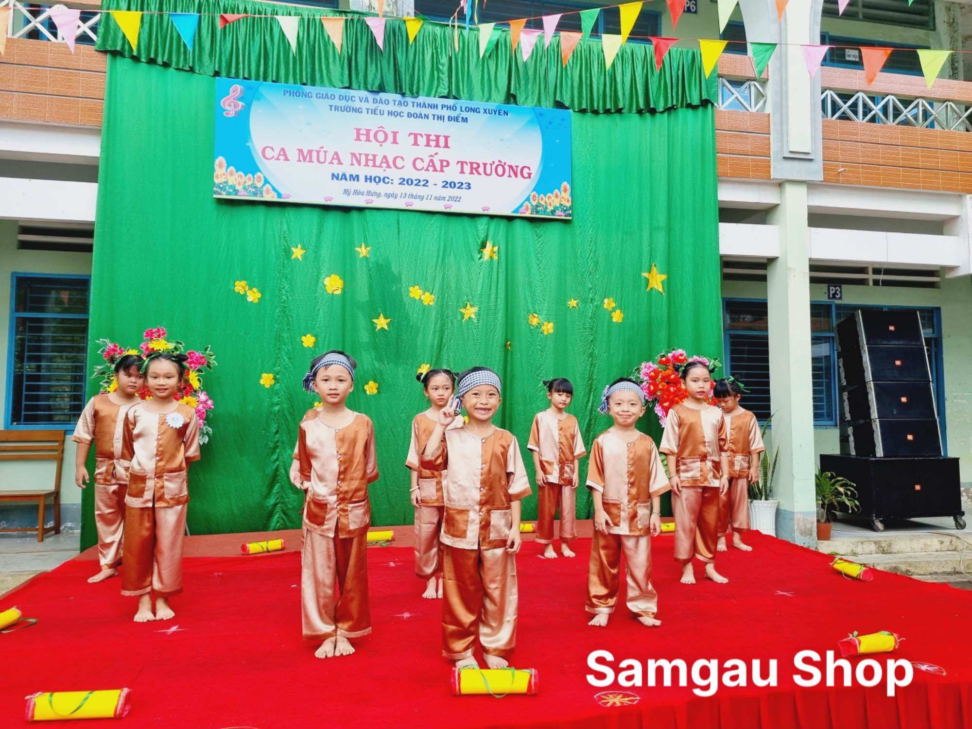 Bộ Bà Ba kèm khăn rằn Nâu Cà Phê cho bé trai bé gái Samgau Shop