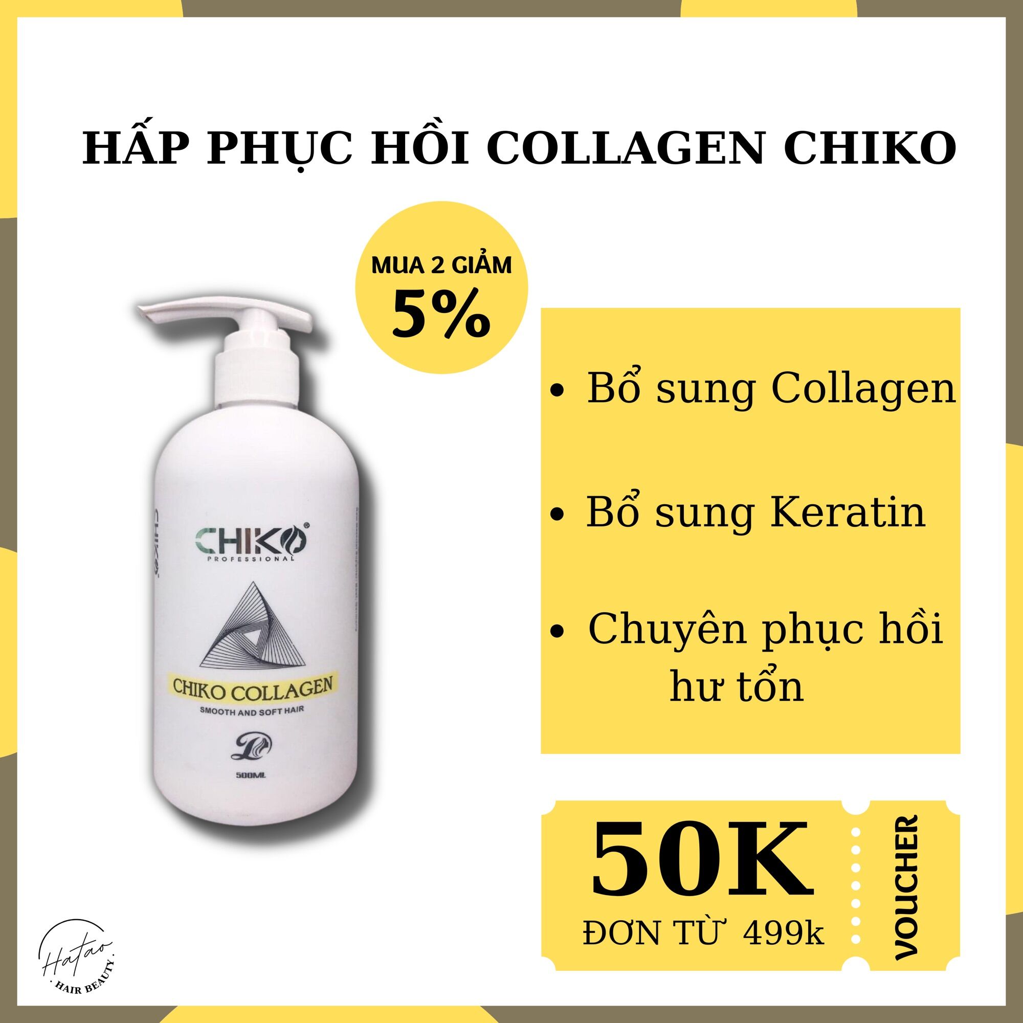 [HCM]Hấp Phục Hồi Tóc Collagen Chiko Dạng Chai 500ML