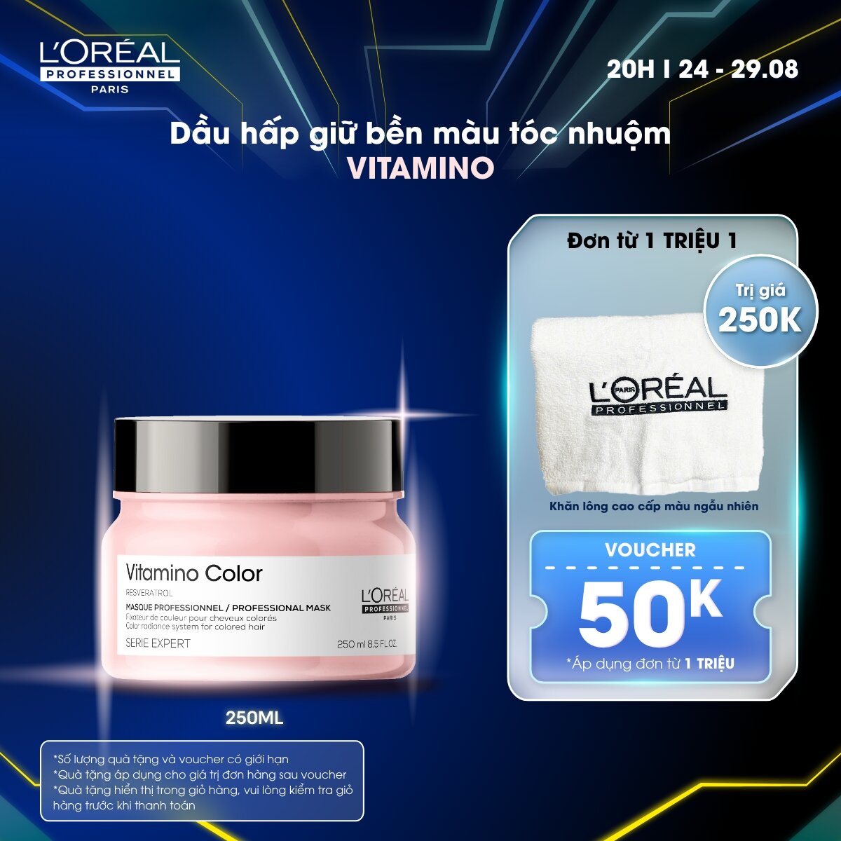 Dầu hấp giữ màu tóc nhuộm & dưỡng tóc mềm mượt L'Oréal Professionnel Serie Expert Vitamino Color 250ml