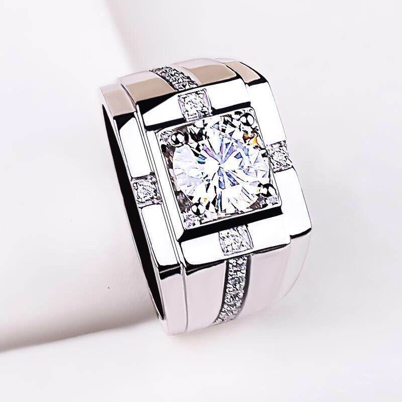 Xác thực hoa kỳ moissanite nhẫn nam s925 bạc 2 carat nhẫn đứng kim cương lớn ổn định phiên bản rộng phong cách âu mỹ nhẫn