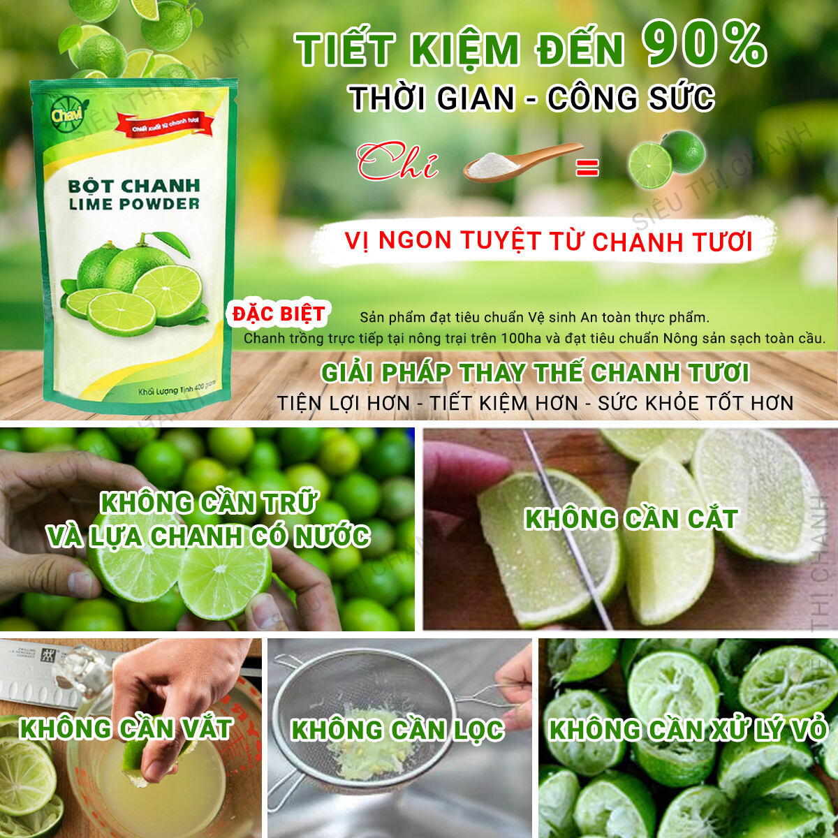 Bột Chanh Gia Vị CHAVI 400gr [NHÀ CUNG CẤP - Có Cam Kết]