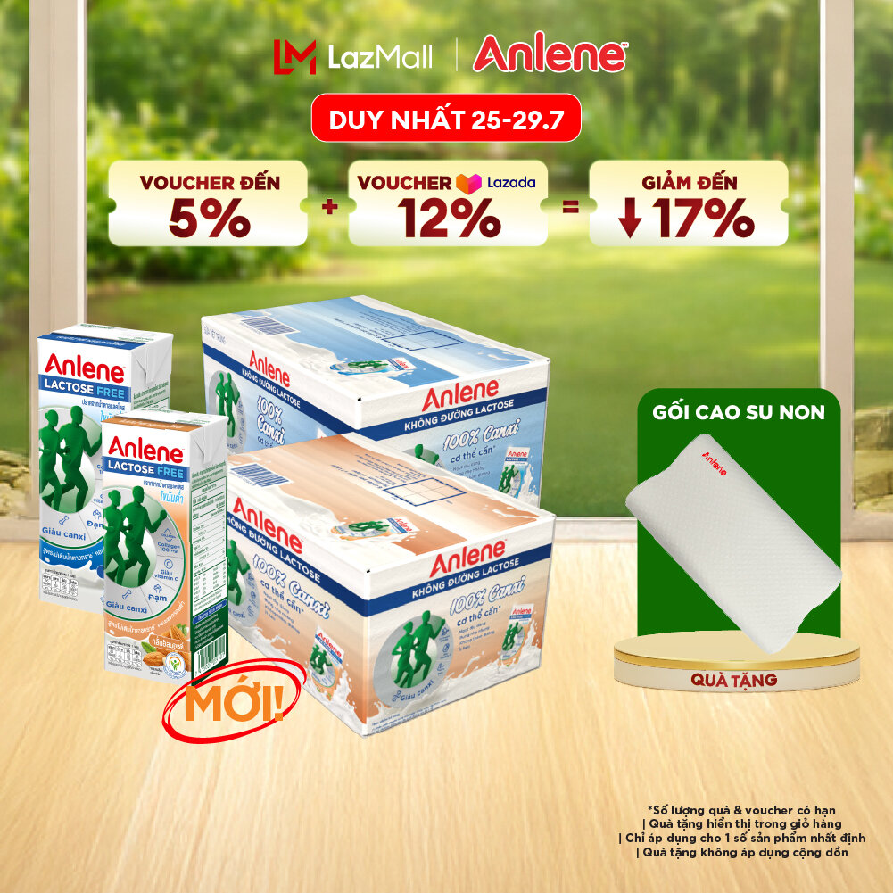 Combo 2 Thùng 36 hộp sữa Anlene không đường Lactose 180ml (vị nguyên bản + vị hạnh nhân)