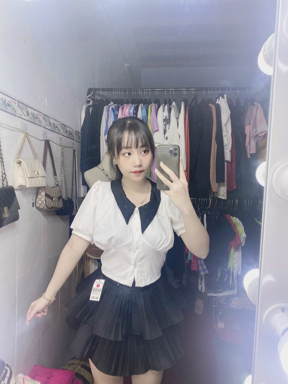 Áo sơ mi croptop cổ màu