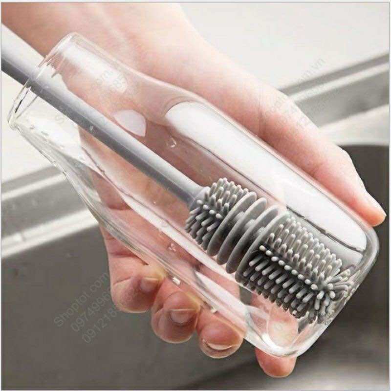 Cây Cọ Rửa Silicon Vệ Sinh Ly Cốc, Bình Sữa Cán Dài