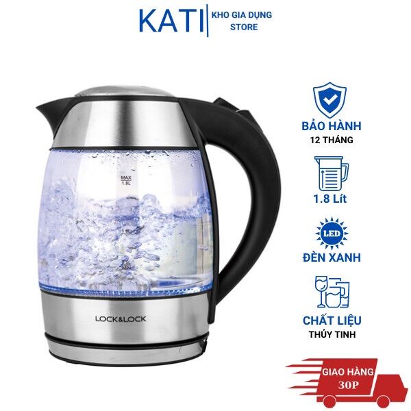 Ấm điện đun nước siêu tốc thủy tinh 1850W Lock&Lock EJK418SLV 1.8L
