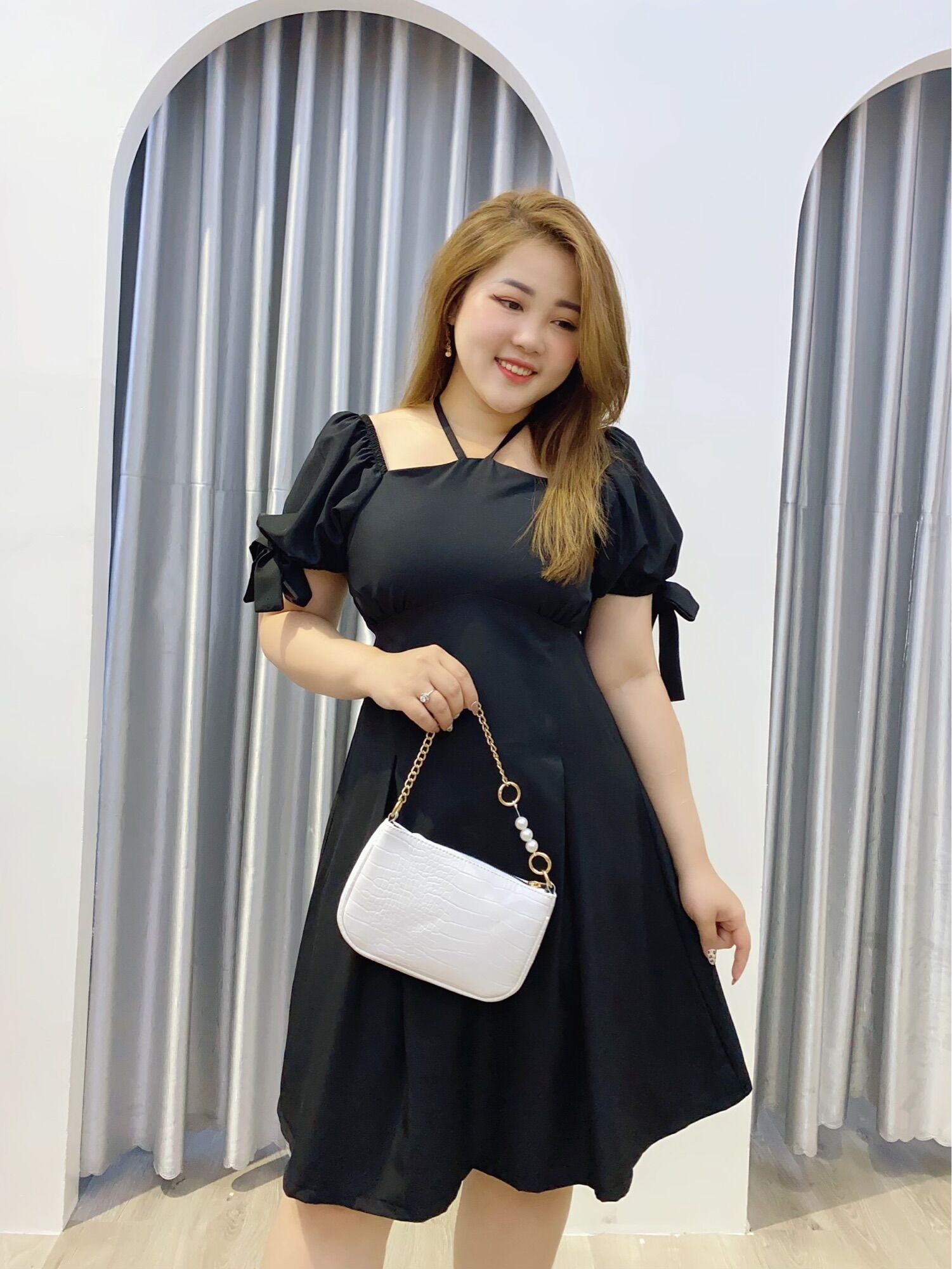 [Ảnh thật] 55-90kg Bigsize ĐẦM CỔ YẾM XINH XẮN