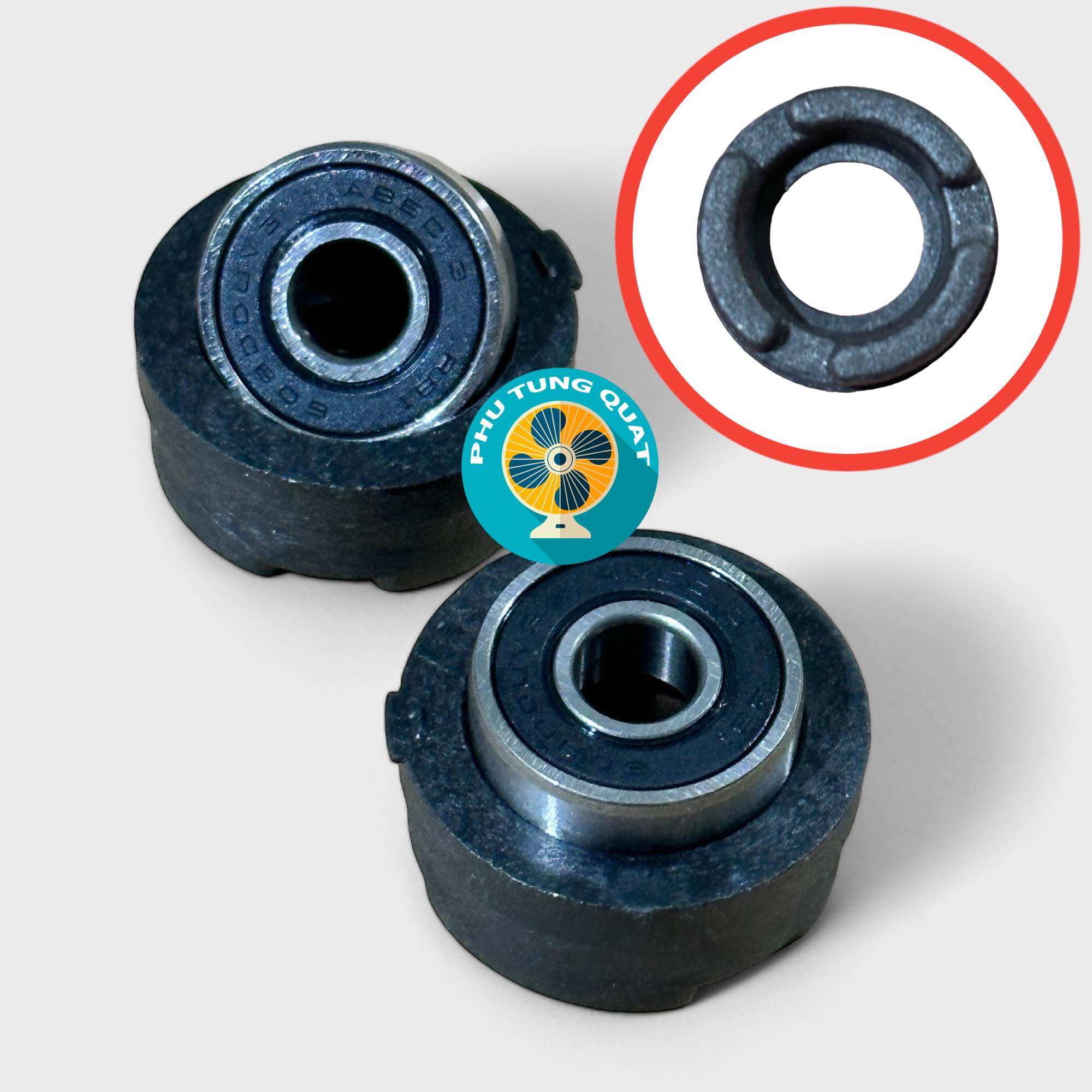 Combo 2 vòng nhựa đen và 2 bạc đạn 608 thường - phụ tùng quạt sơ mi nhựa chế tạo quạt