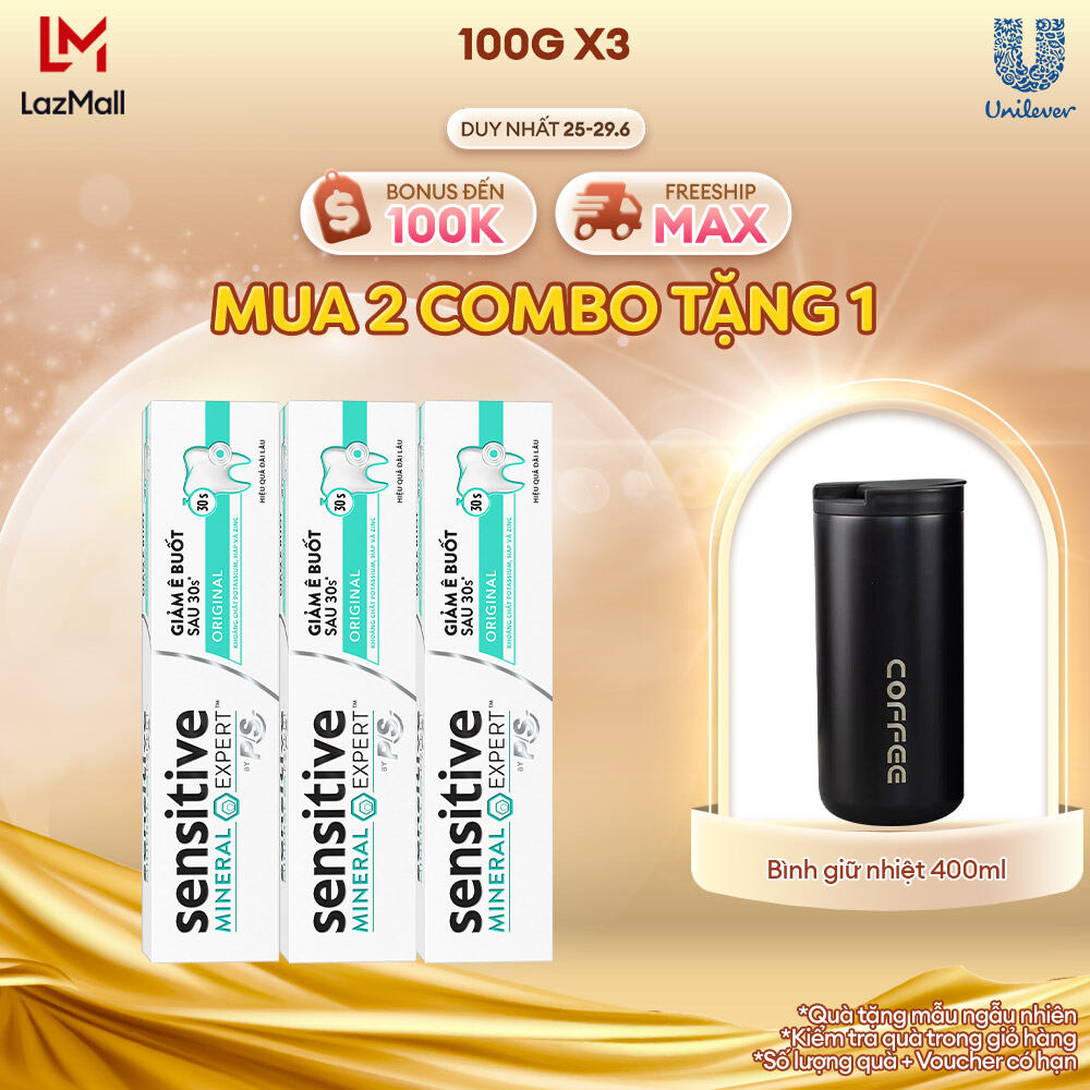 Bộ 3 Hộp Kem Đánh Răng P/S Giảm Ê Buốt Sau 30 Giây Sensitive Mineral Expert Original Với Tác Động Từ Khoáng 100G