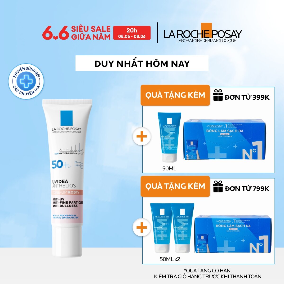 Kem chống nắng nâng tone sáng hồng rạng rỡ cho da khô, xỉn màu Anthelios UVIDEA Rosy+ SPF50+, PA++++