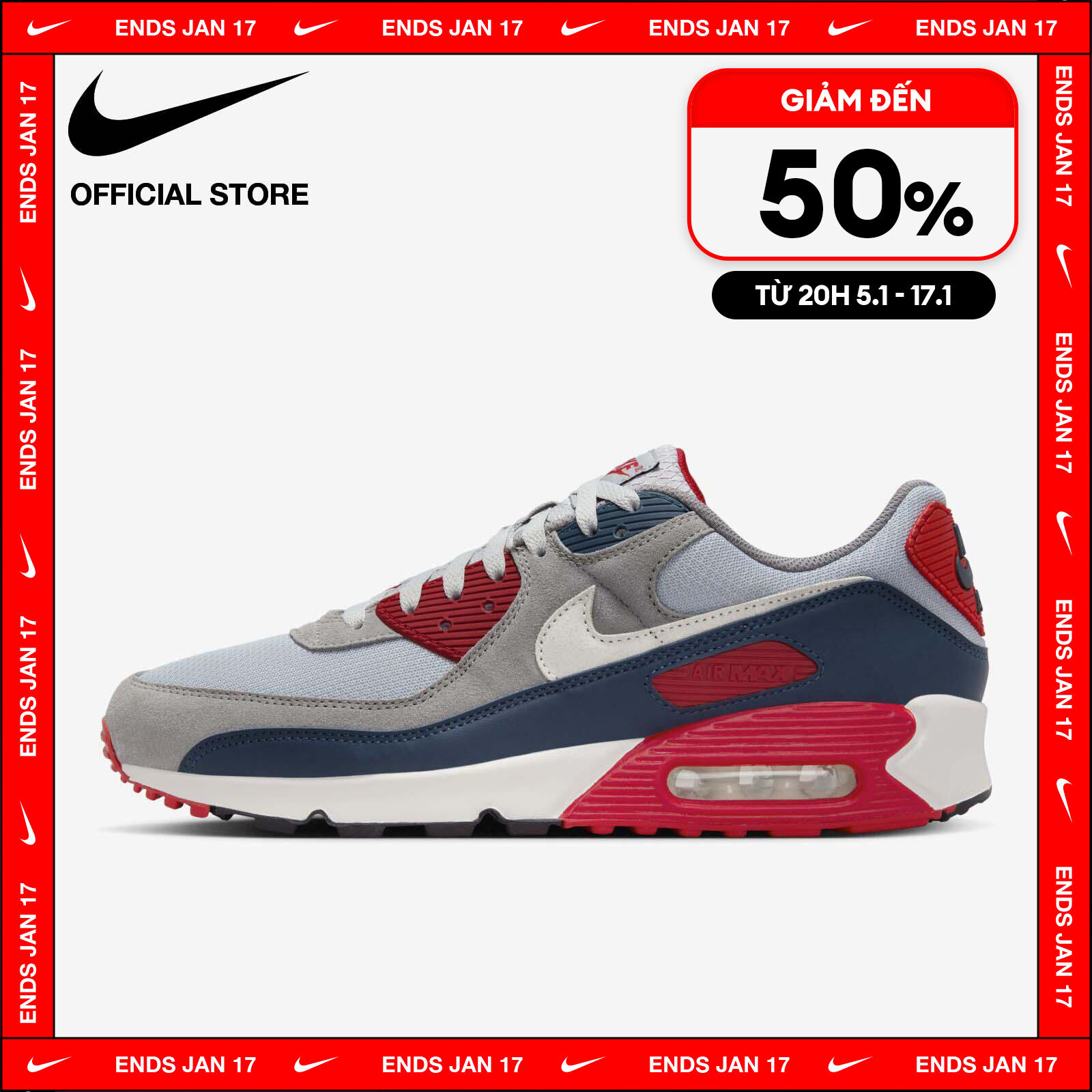 [TỪ 15-17.1 I VOUCHER 20%] Giày Thể Thao Nike Men's Air Max 90 Shoes - Light Smoke Grey