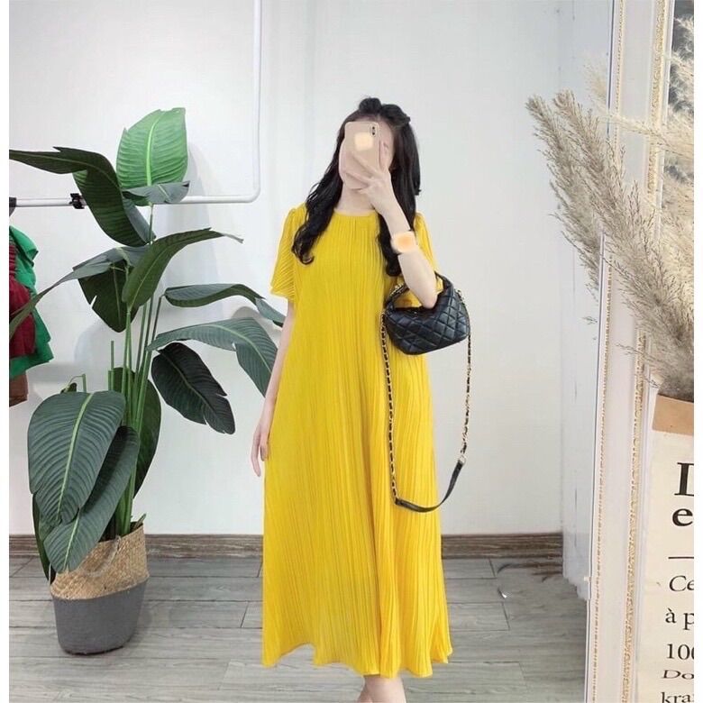 Đầm bầu công sở suông xếp ly thời trang