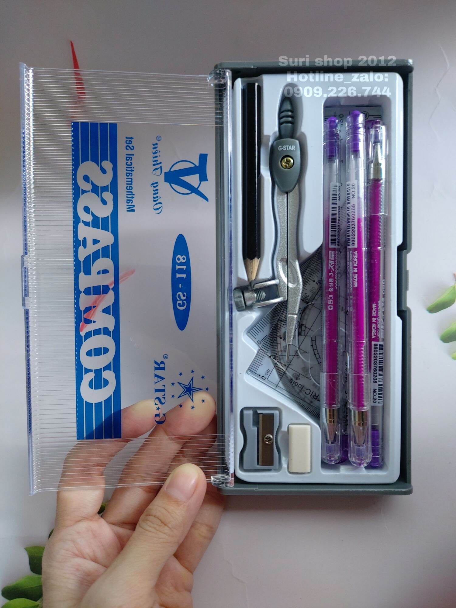 01 bộ compa 7 món ( tặng kèm viết chì + gôm tẩy )