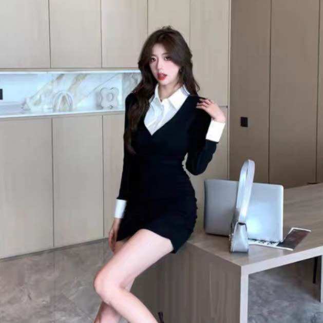 ĐẦM THUN PHỐI CỔ SƠ MI ÔM BODY CĂNG ĐÉT DSPM9