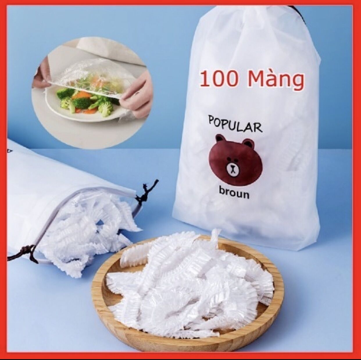 [🔥GIÁ KỊCH SÀN🔥]  combo 100 màng bọc thực phẩm có chun co giãn   tái sự dụng nhiều lần  được tặng kèm túi gấu