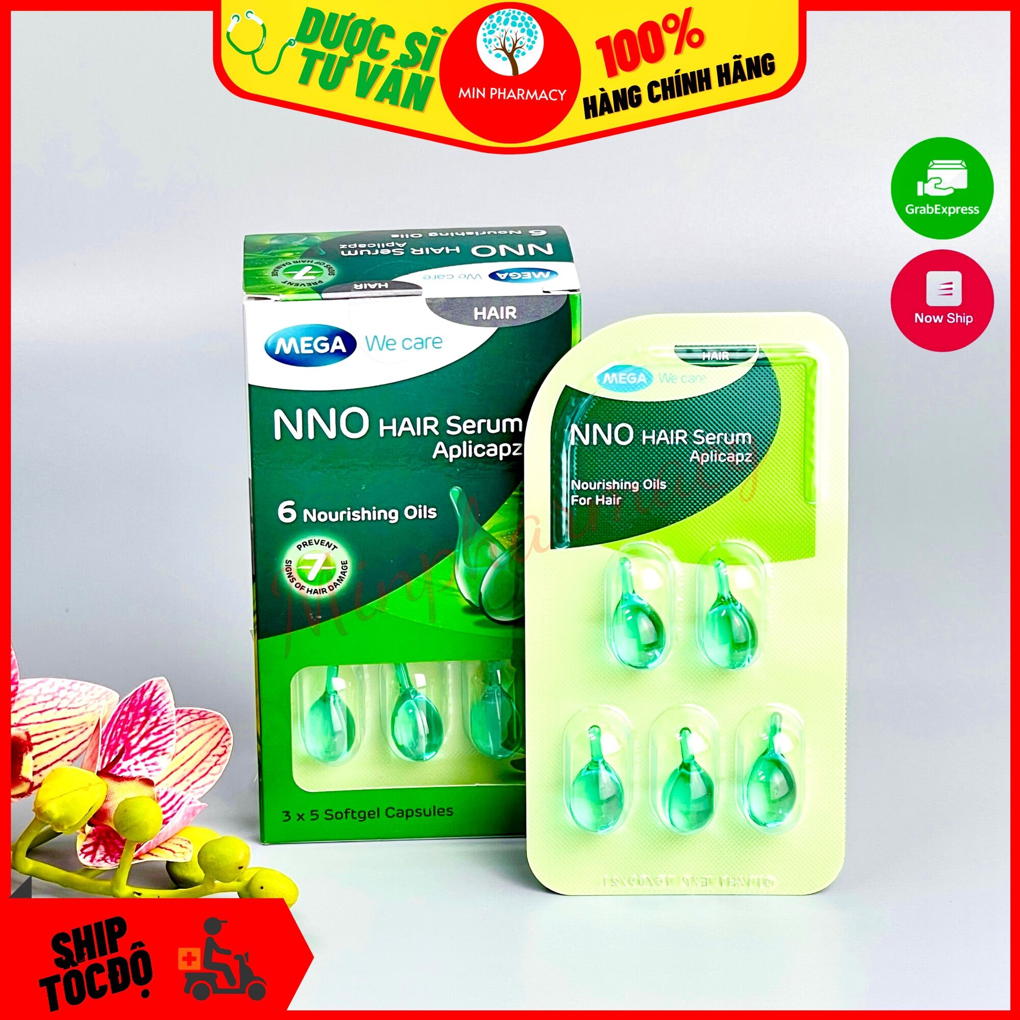 Tinh chất dưỡng và bảo vệ tóc Mega NNO Hair Serum DATE 12/2022 (3 vỉ x 5 viên/hộp) - Minpharmacy