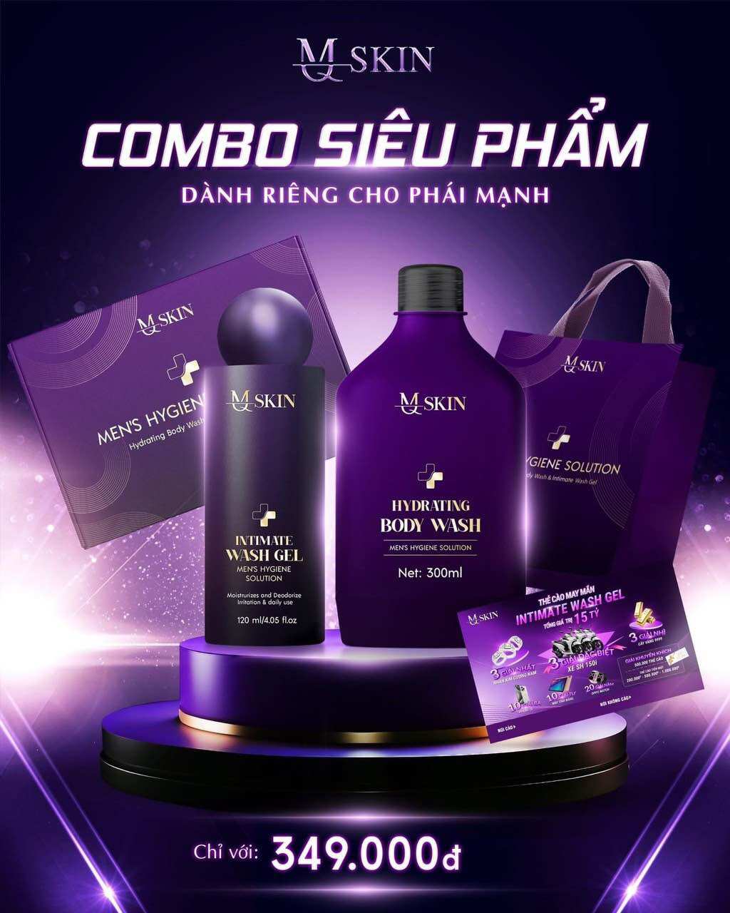 Mq skin - bộ quà tặng nam giới dung dịch vệ sinh 120ml, sữa tắm 300ml