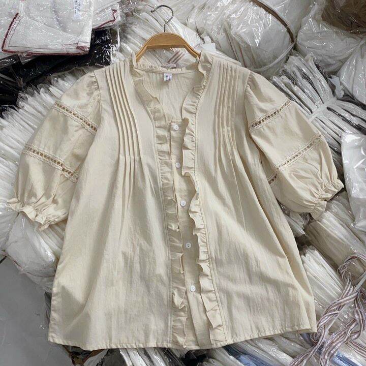 áo sơ mi kiểu cổ v bèo phong cách hàn quốc