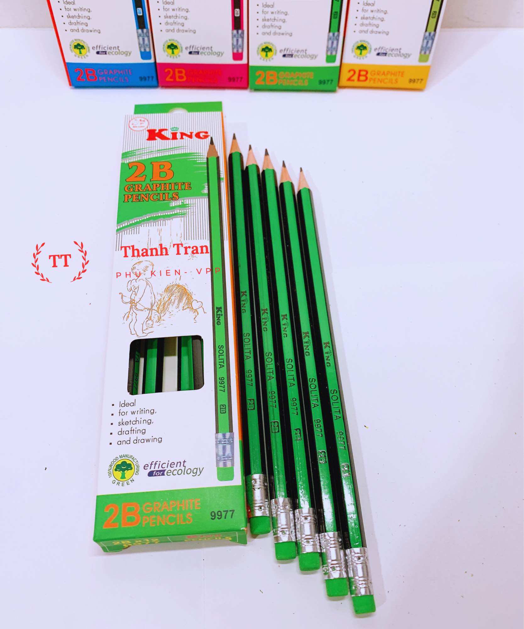 Hộp 12 cây bút chì gỗ 2B KING 9977 (giao màu ngẫu nhiên)