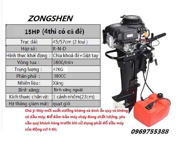 Động cơ chạy thuyền zonsen 15hp