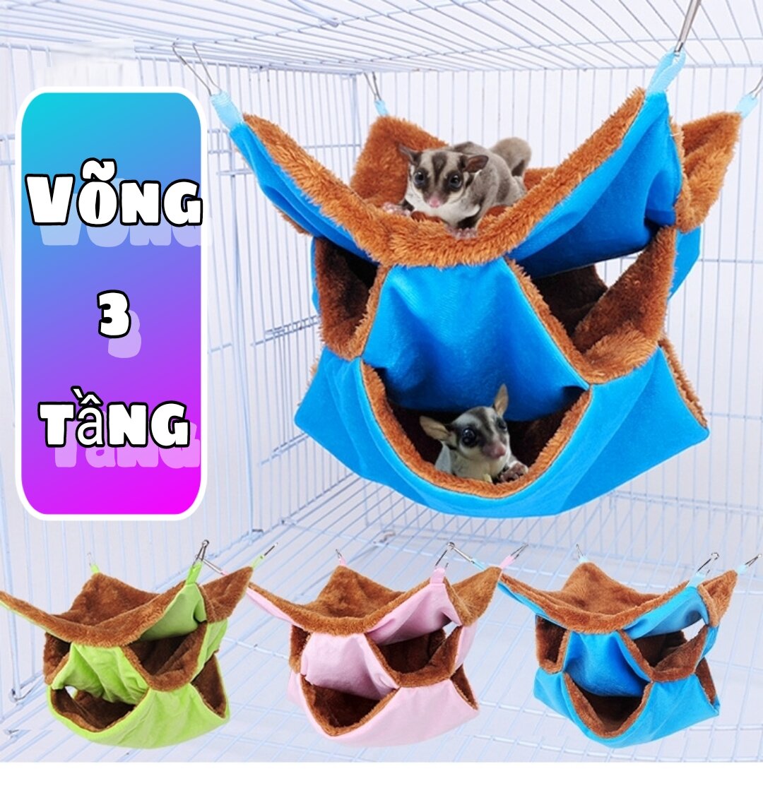 Võng 3 tầng treo lồng - túi ngũ cho sóc bay, sóc đất