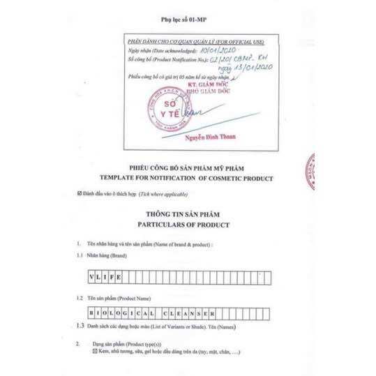 Sữa rửa mặt sinh học Vlife