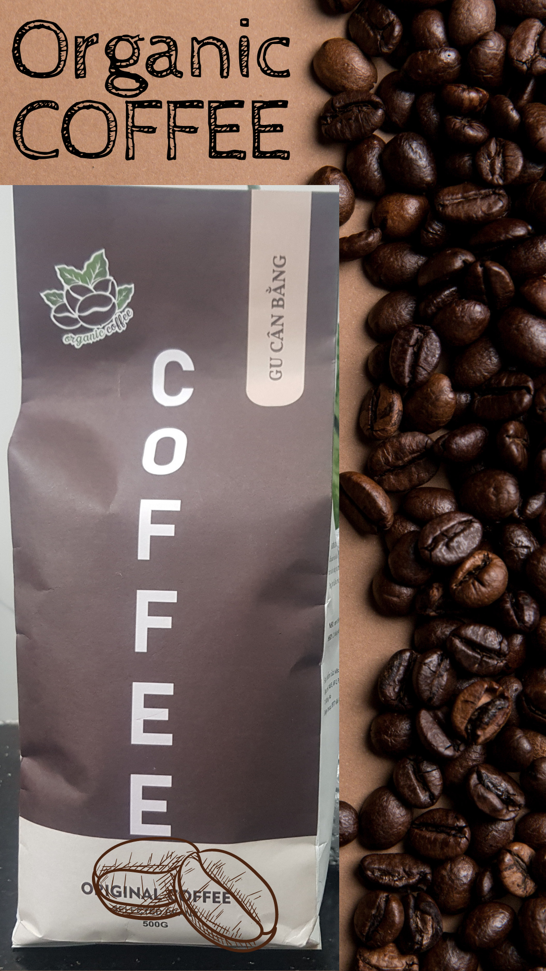 Cà phê rang mộc Robusta nguyên chất 100% gói 500g