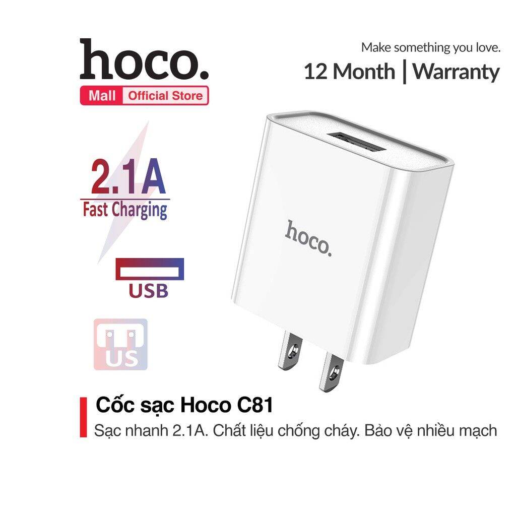 Combo Củ sạc Hoco C81 sạc nhanh 2.1A 1 cổng sạc USB + Cáp sạc nhanh Earldom 2.1A dành cho iphone