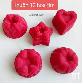 Khuôn silicon thạch rau câu, socola 12 hoa tim 4 cm