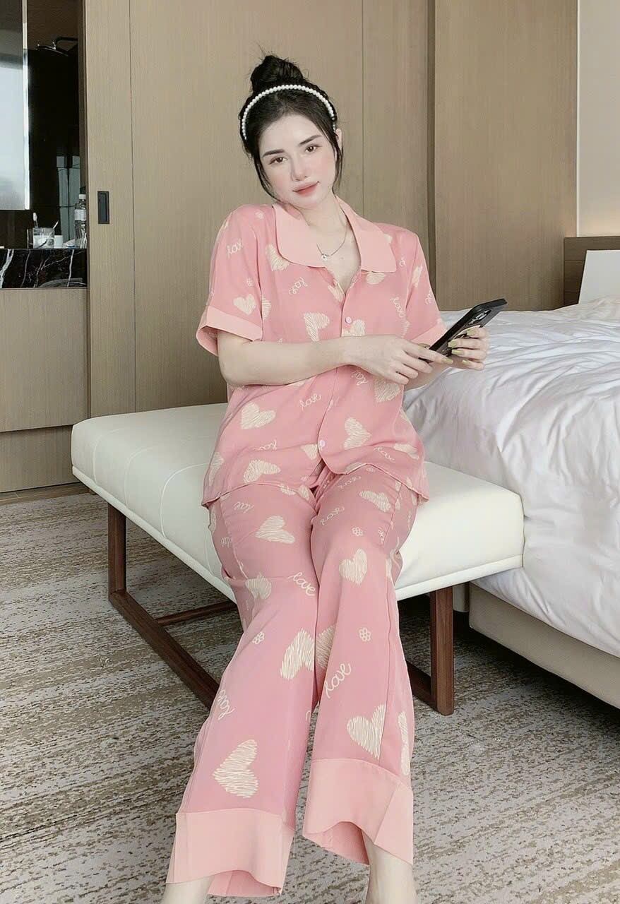 Bộ  lụa mango  cao cấp quần dài tay ngắn cổ sen size dưới 58 ký