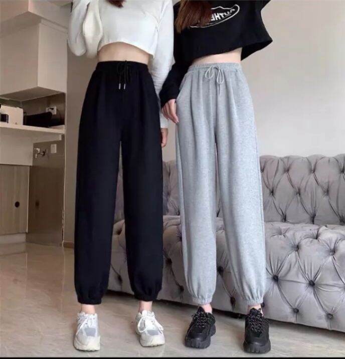 Quần jogger nữ bo gấu trơn chất thun da cá