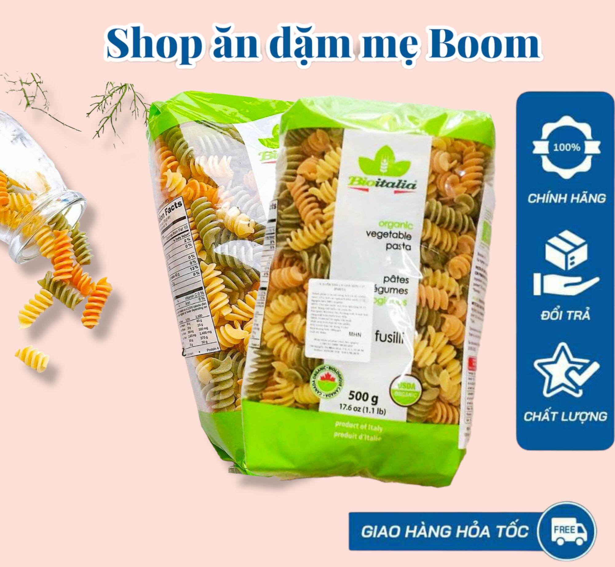 Nui xoắn rau củ hữu cơ Bioitalia 500g