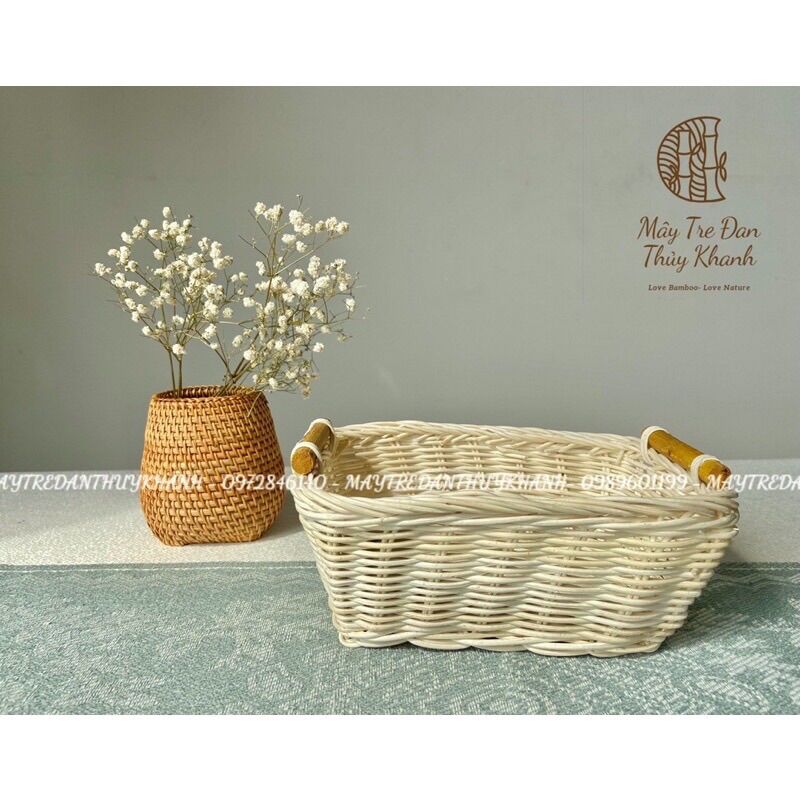 Giỏ mây trắng đựng đồ, rổ mây decor sắp xếp nhà cửa Mây Tre Đan Thuỷ Khanh