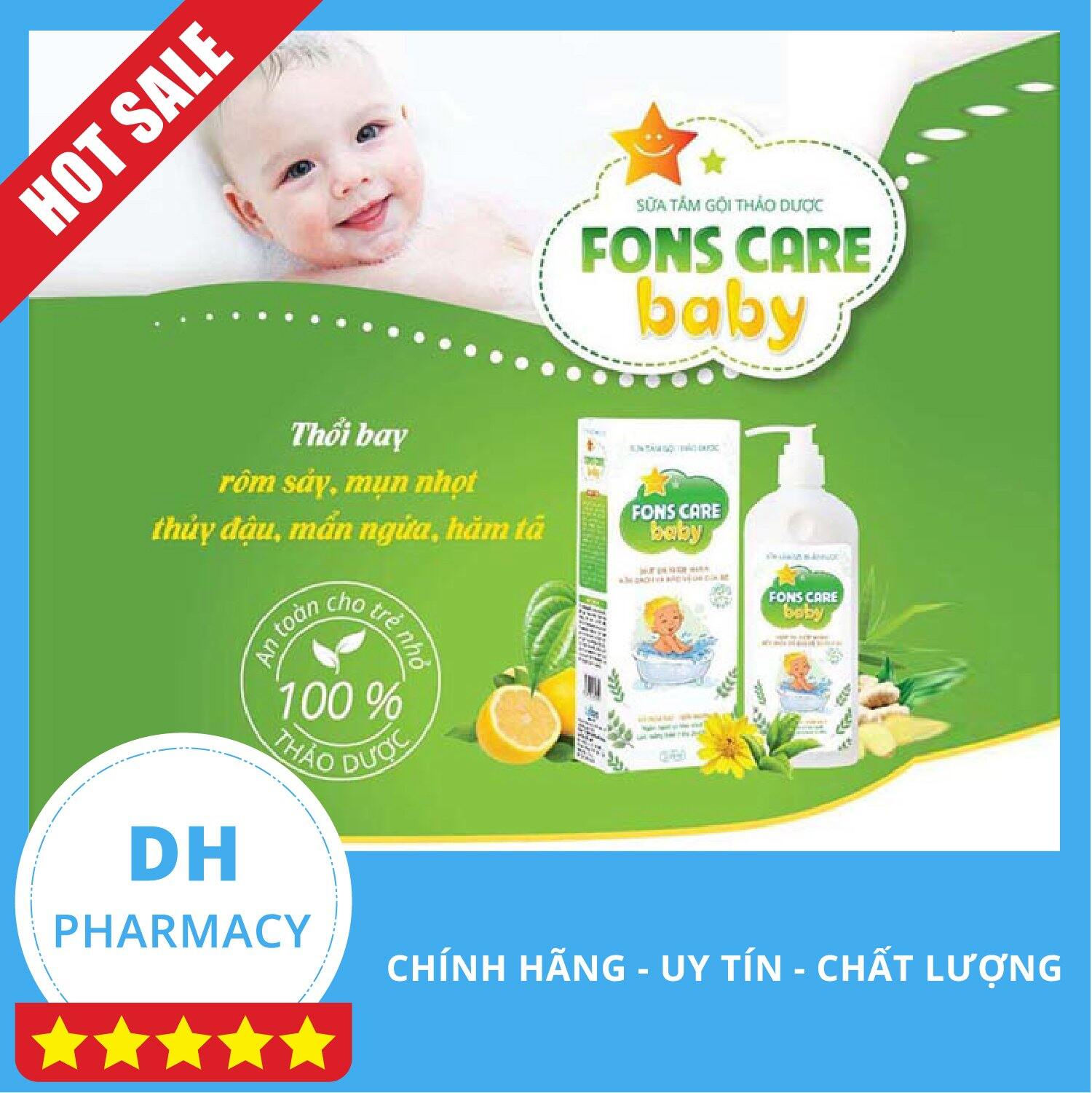 Sữa Tắm Cho Bé Fons Care Baby 100% Thảo Dược Thiên Nhiên  Sạch hết rôm, sảy, mẩn ngứa, hăm tã (300ml)