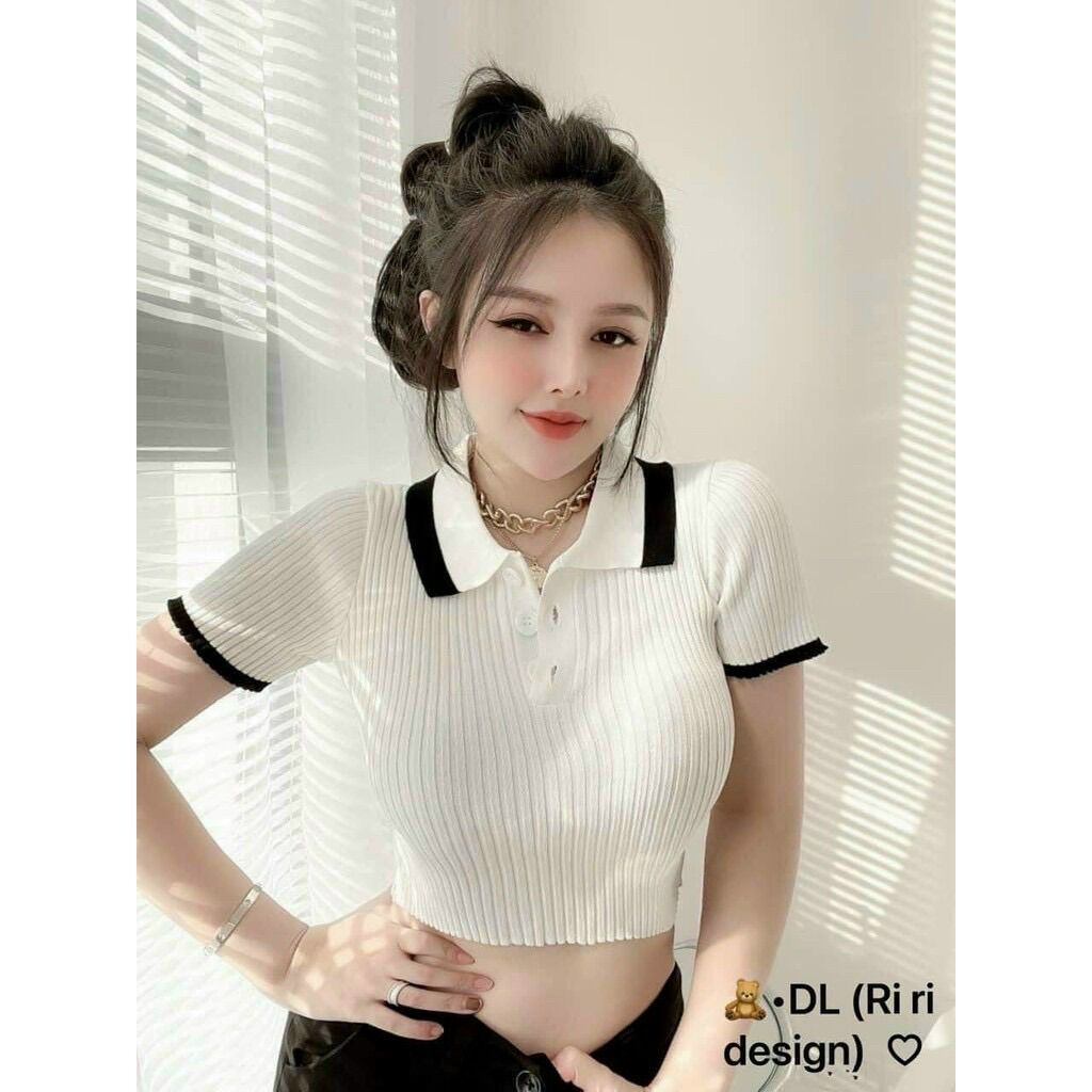 Áo Croptop Petter Gài Nút Phối Cổ