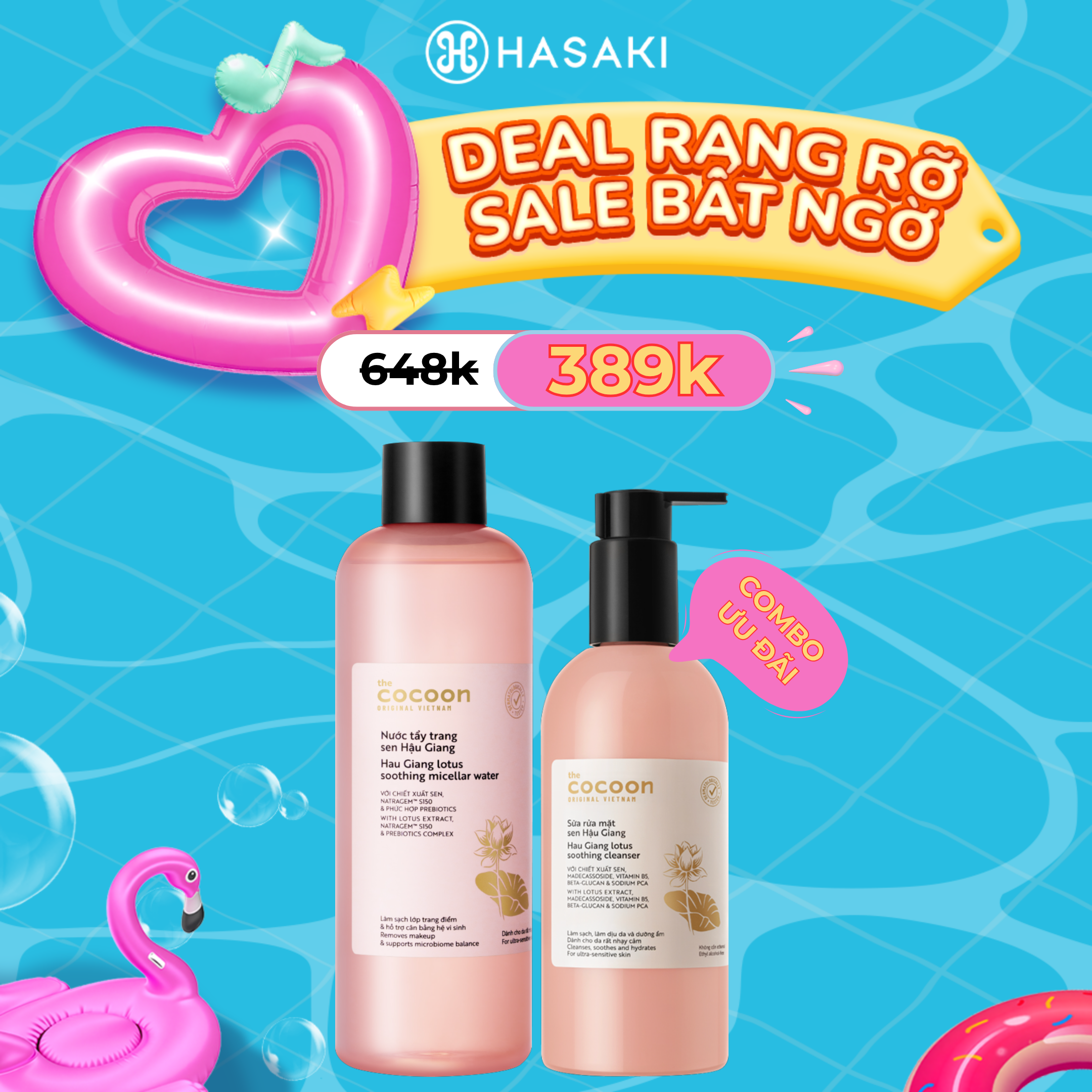 [SIÊU GIẢM GIÁ] Combo Cocoon Nước Tẩy Trang 500ml + Sữa Rửa Mặt 310ml Sen Hậu Giang Cho Da Rất Nhạy Cảm Hasaki Sản Phẩm Chính Hãng