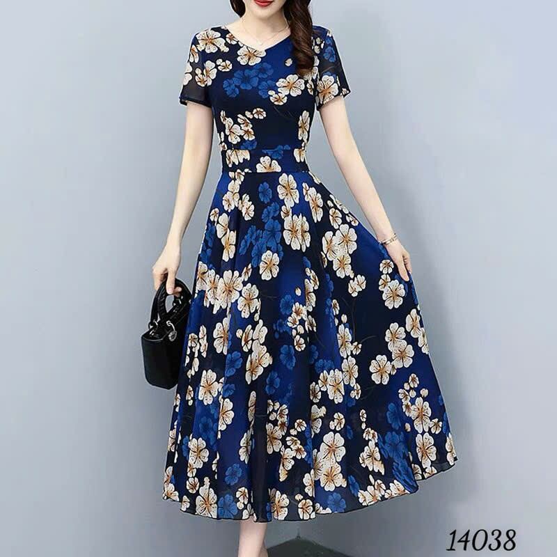 Đầm hoa chất voan 2 lớp dáng dài size m đến xxl ♥️
