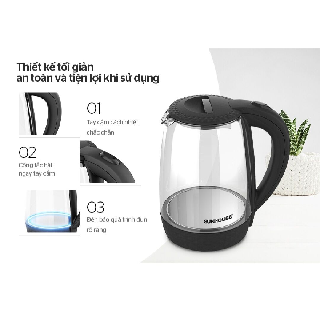 Ấm siêu tốc thủy tinh SUNHOUSE SHD1215B