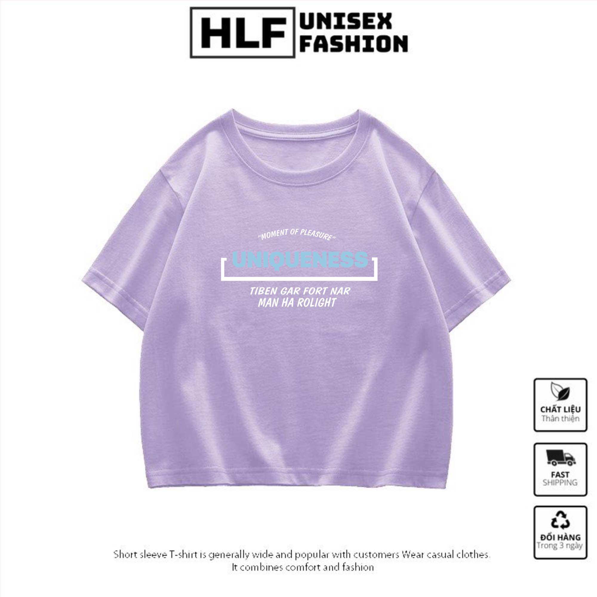 Áo croptop tay lỡ nữ in chữ uniqueness, áo thun nữ HLFashion