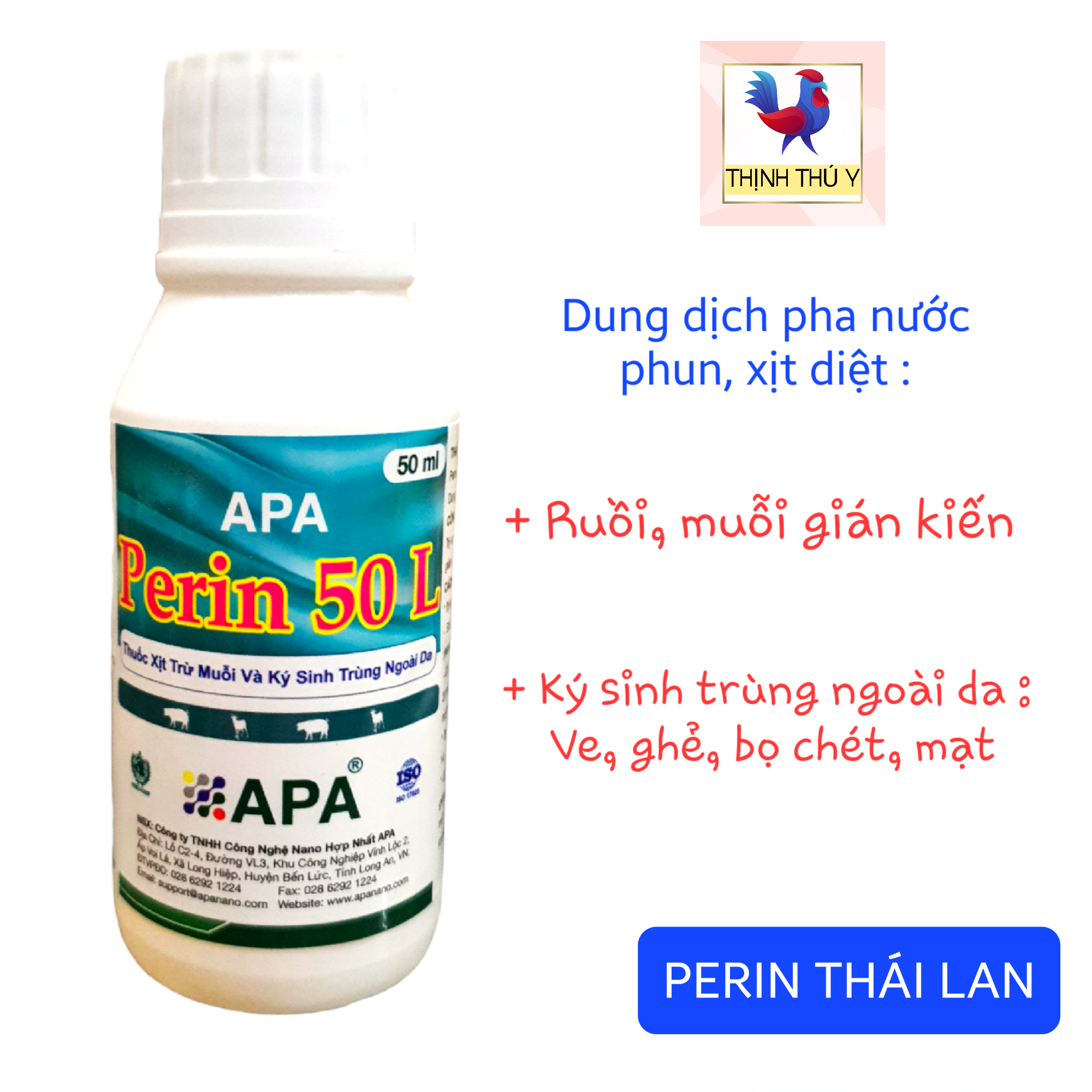 APA Perin Thái Lan (50ml) - Diệt ruồi, muỗi, gián, kiến, mạt, rận, bọ chét. An toàn cho người và thú (Pha được 15 lít nước)
